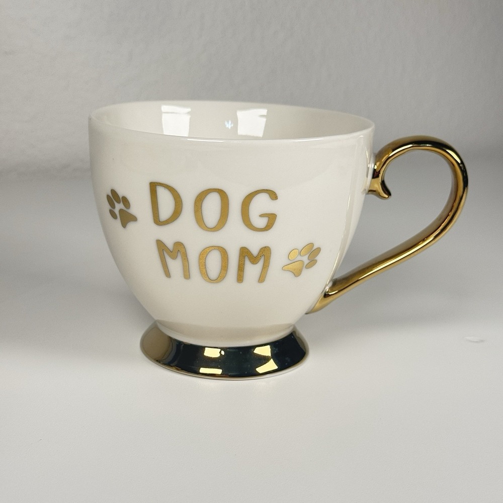 Nanette Lepore Dog Mom Porcelain Coffee Mug White Gold Handle New - Picture 1 of 14